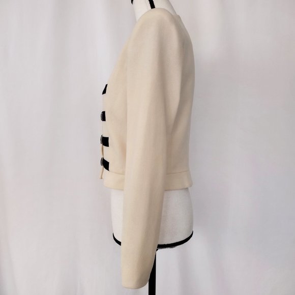 Vintage 1980s Cream and Black Striped Military Style Cropped Jacket - Picture 5 of 12
